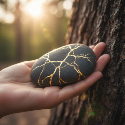 caillou-kintsugi Renaissance symbolique incarnée par le caillou kintsugi